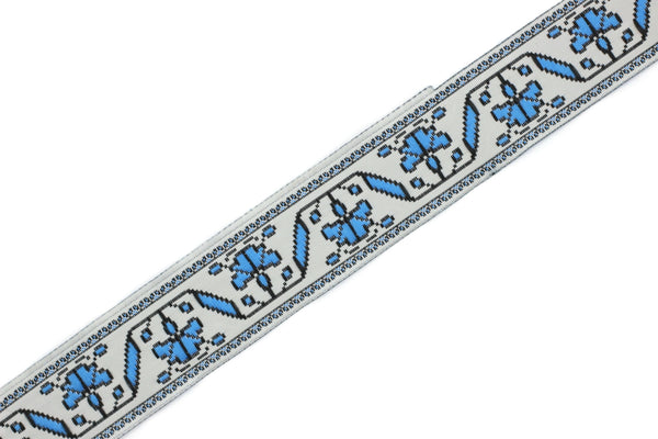 25 mm Blue/White clove Flower Ribbon (0.98 inches), clove trim, jacquard trim, fabric wide trims, craft supplies, vintage trim, 25986