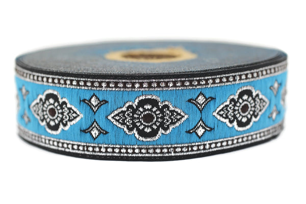 25 mm Sky Blue Renaissance Motive ribbon (0.98 inches),  european ribbon, dog colar ribbons, Sewing, Jacquard ribbon, Trim, 25905