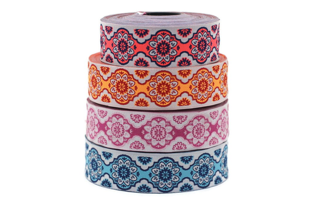 25 mm Colorfull Floral ribbon, Jacquard ribbon, 0.98inch, Decorative r ...
