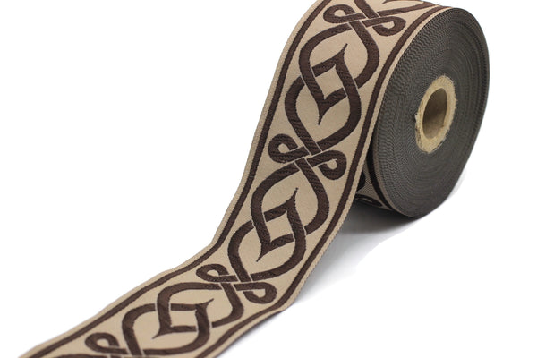 50mm Brown Celtic Knot Ribbon, Jacquard Trim, Jacquard Ribbon, Floral Embroidery, Decorating, Sewing Supplies, Decor 50972