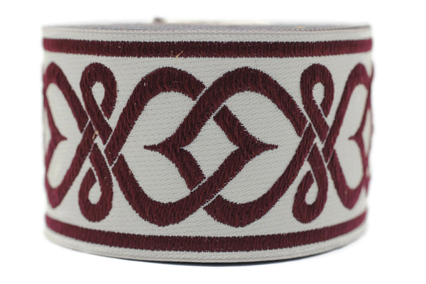 50 mm Claret Red Celtic Knot Ribbon (1.96 inch), Jacquard Trim, Jacquard Ribbon, Floral Embroidery, Decorating, Sewing Supplies, Decor 50972
