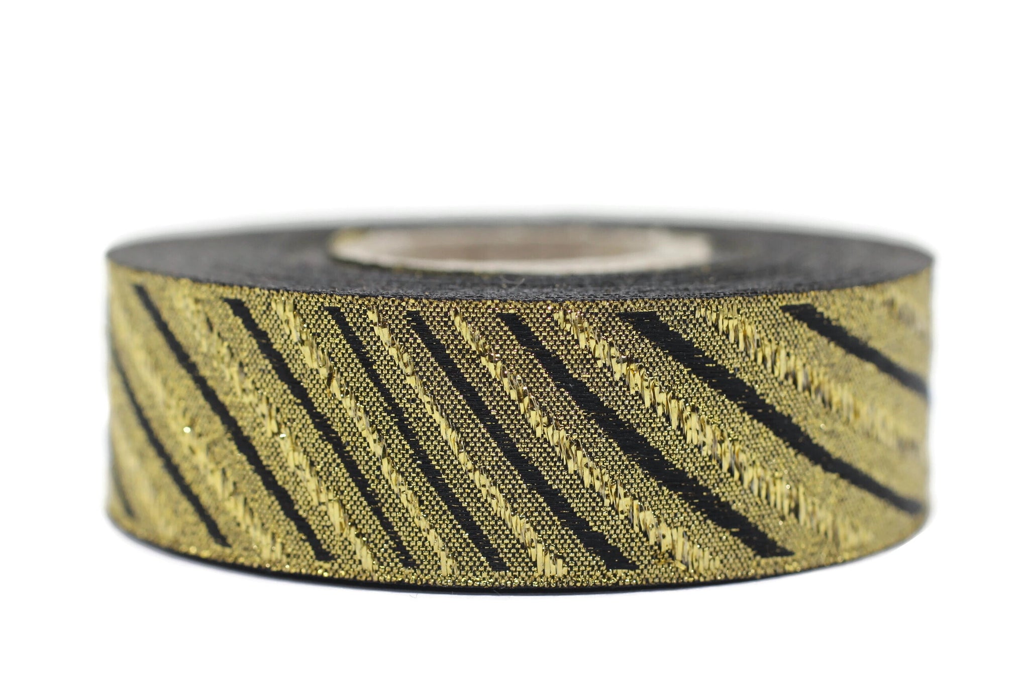 22 mm Gold/Black Jacquard ribbons 0.86 inches, Wavy Jacquard trim, Sewing trim, Jacquard ribbons, woven ribbons, dog collars, 22340