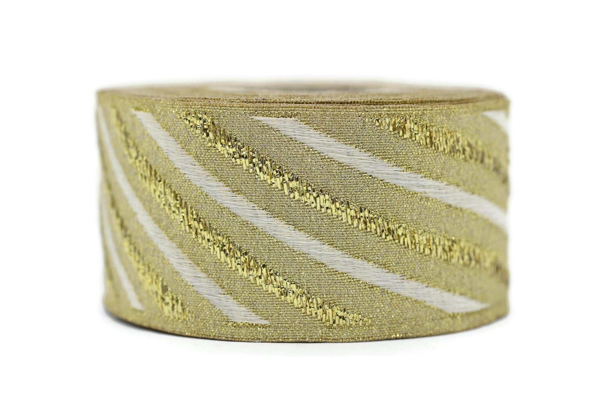35 mm Gold/White Jacquard ribbons 1.37 inches, Wavy Jacquard trim, Sewing trim, Jacquard ribbons, woven ribbons, dog collars, 35340