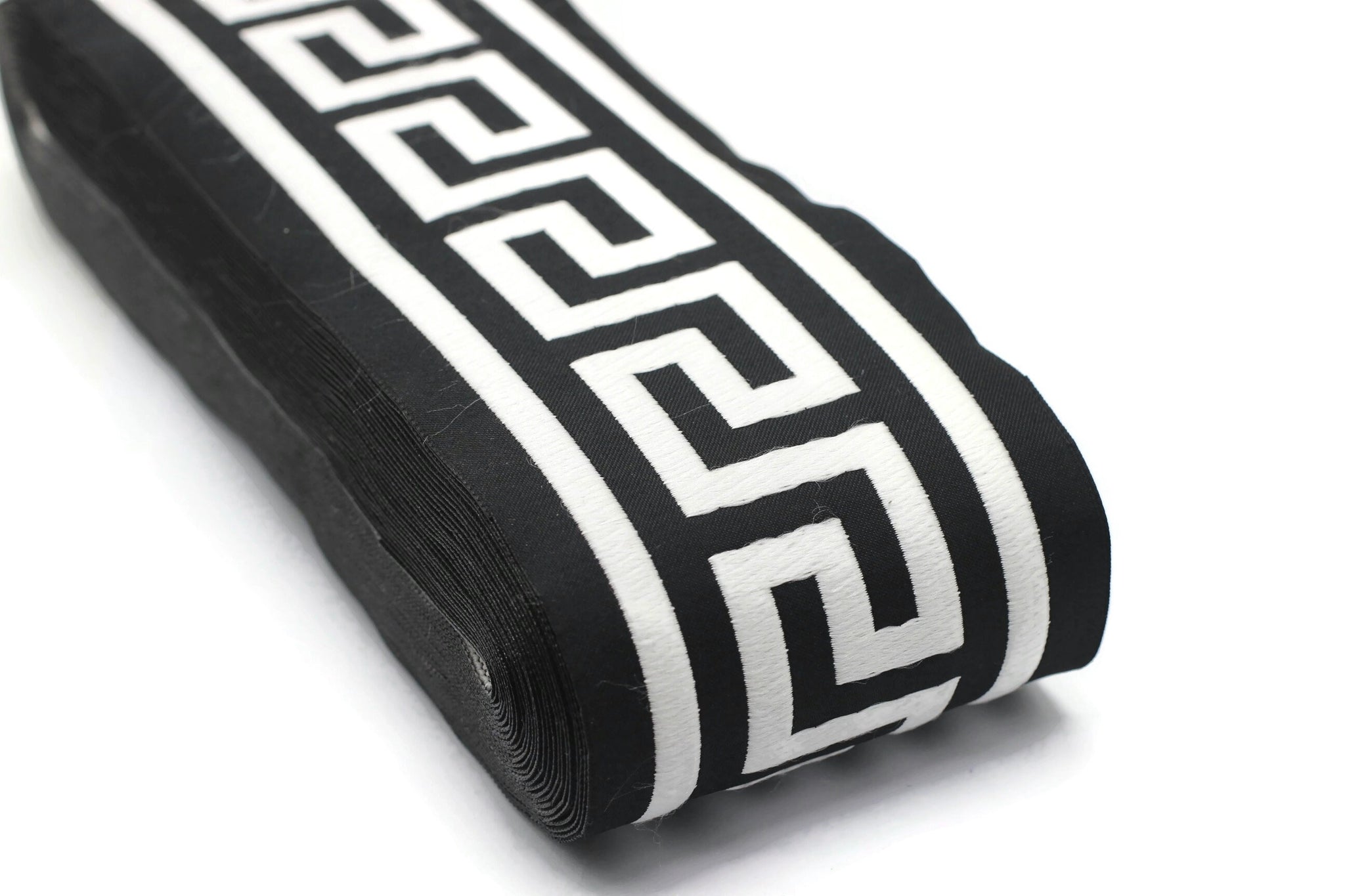 16.4 Yrd 100mm White&Black Greek Key Ribbons (3.93 inc, Meander Jacquard Trim, Drapery Trim Tape, Curtain Making Upholstery Fabric 197 V9