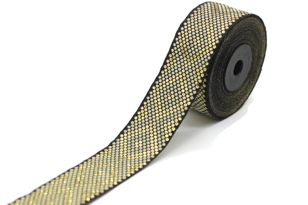 35 mm Golden Metallic Ribbon  (1.37 inches), chevron trim,  jacquard trim, fabric wide trims, craft supplies, vintage trim, 35305