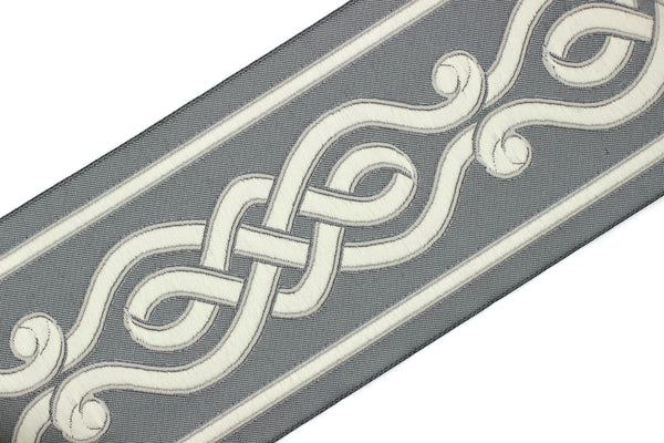 Gray 100 mm Embroidered Ribbons (3.93 inch), Jacquard Trims, Sewing Trim, Curtain trims, Jacquard Ribbons, trim for drapery, 142 V7