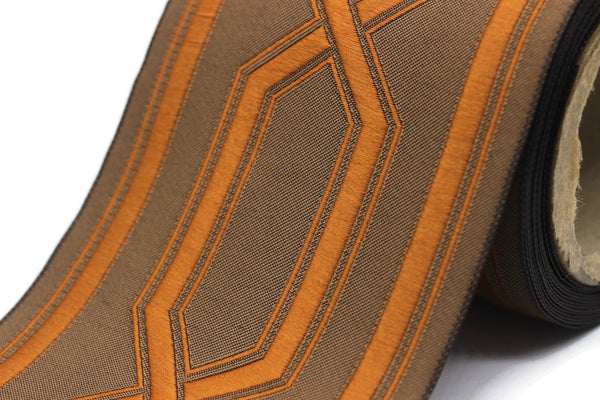 Brown&Orange 100 mm Embroidered Ribbons (3.93 inch), Jacquard Trims, Sewing Trim, Drapery Trim, Curtain Trims, Jacquard Ribbons 178 V6