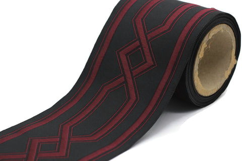 Black&Claret Red 100 mm Embroidered Ribbons (3.93 inch), Jacquard Trims, Sewing Trim, Drapery Trim, Curtain Trims, Jacquard Ribbons 178 V11