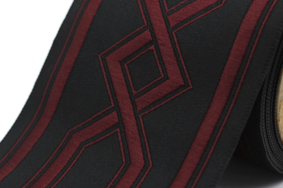Black&Claret Red 100 mm Embroidered Ribbons (3.93 inch), Jacquard Trim ...