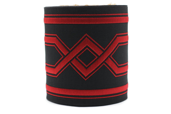 Black&Red 100 mm Embroidered Ribbons (3.93 inch), Jacquard Trims, Sewing Trim, Drapery Trim, Curtain Trims, Jacquard Ribbons 178 V12