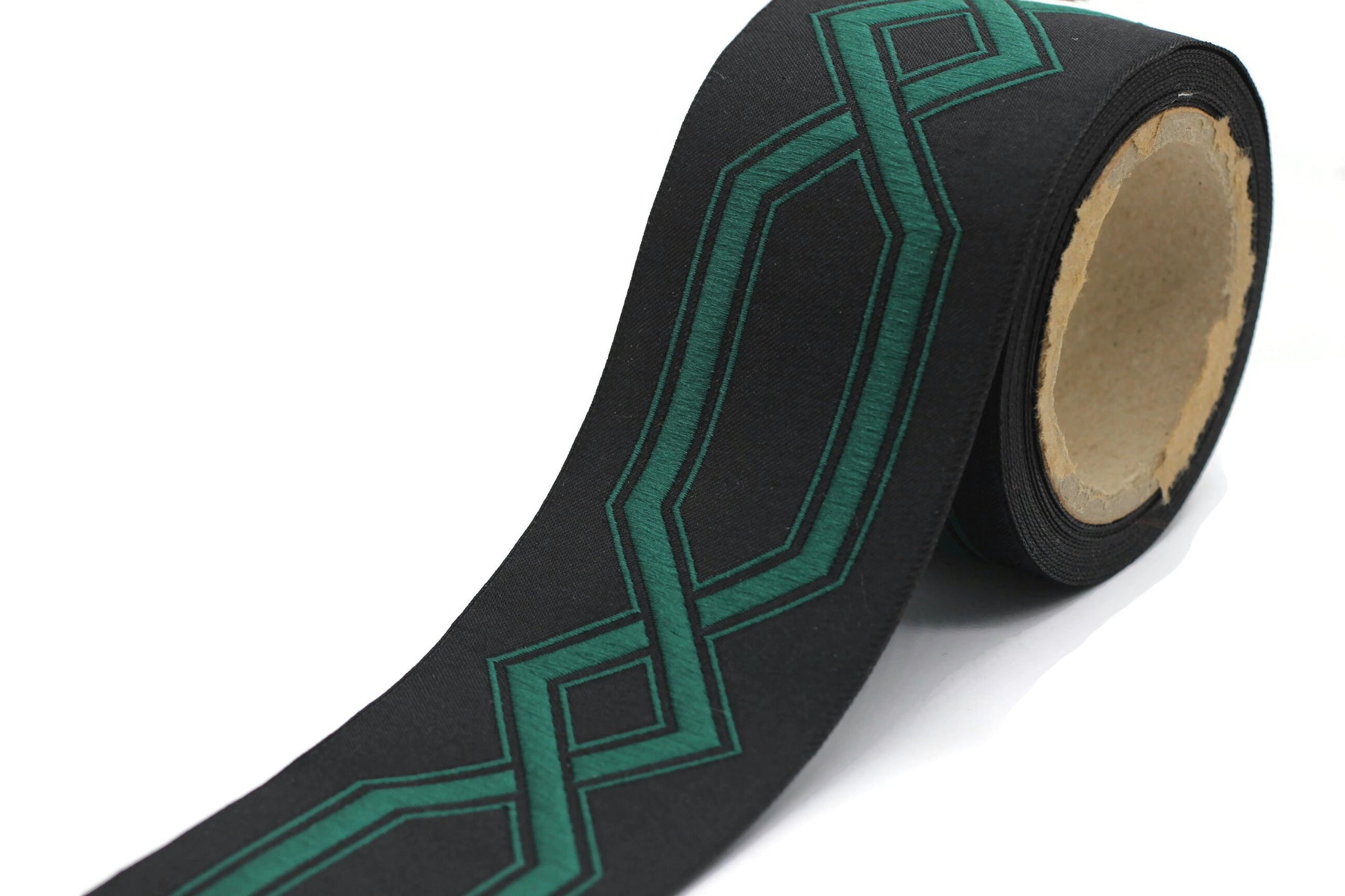 68 mm Black&Green Embroidered Ribbons (2.67 inch), Jacquard Trims, Sewing Trim, drapery trim, Curtain trims, trim for drapery, 178 V10
