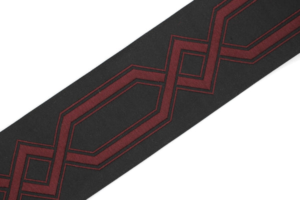 68 mm Black&Claret Red Embroidered Ribbons (2.67 inch), Jacquard Trims, Sewing Trim, drapery trim, Curtain trims, trim for drapery, 178 V11