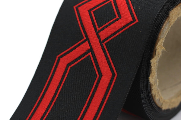 68 mm Black&Red Embroidered Ribbons (2.67 inch), Jacquard Trims, Sewing Trim, drapery trim, Curtain trims, trim for drapery, 178 V12