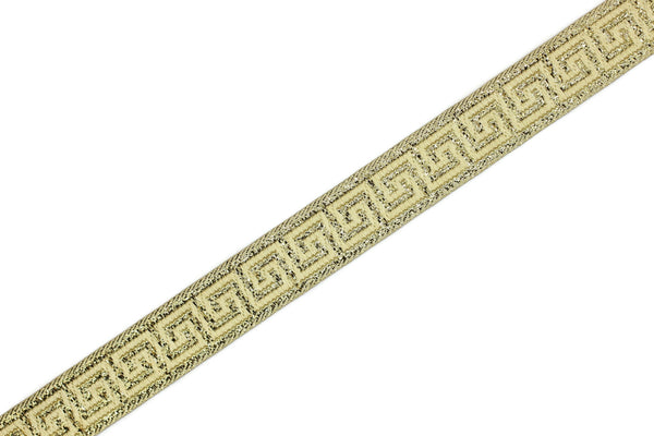 16 mm Golden Jacquard ribbons (0.62 inches, Greek key Jacquard trim, Sewing trim, woven ribbons, dog collars, decorative ribbon, 16062