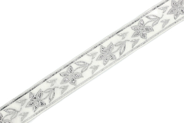 22 mm Silver Floral Jacquard ribbons (0.86 inches) Elegance Jacquard trim, Sewing trim, woven ribbons, dog collars, decorative ribbon, 22077