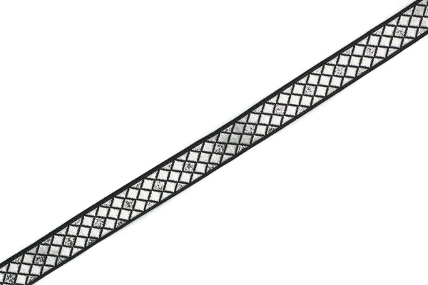12 mm Silver Triangle Motive Jacquard border (0.47 inches), jacquard ribbon, silvery ribbon, french ribbon, Jacquard trim, 12251