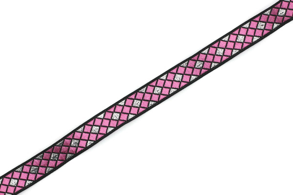 12 mm Pink Triangle Motive Jacquard border (0.47 inches), jacquard ribbon, silvery ribbon, french ribbon, Jacquard trim, 12251