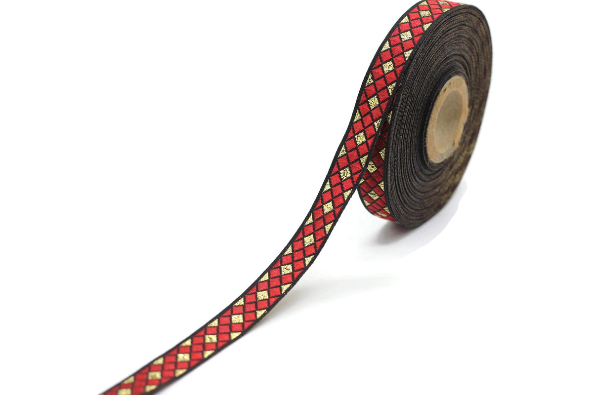 Red Ribbon Triangle 12 mm Red Triangle Motive Jacquard border (0.47 inches), jacquard ribb ...