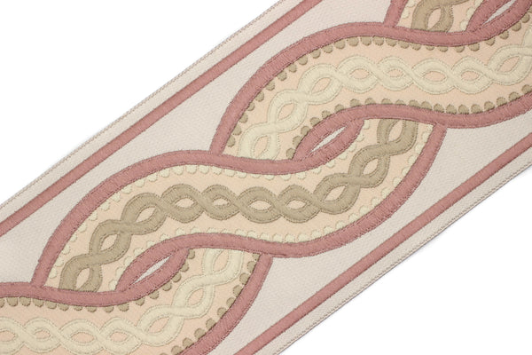 Beige and Pink Spiral Ribbon | Jacquard Ribbon | Sewing Trim | Drapery Trim | Curtain Trim | Trim For Drapery | 100mm (3.93 inch) | 138 V5