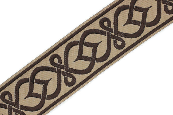 50mm Brown Celtic Knot Ribbon, Jacquard Trim, Jacquard Ribbon, Floral Embroidery, Decorating, Sewing Supplies, Decor 50972