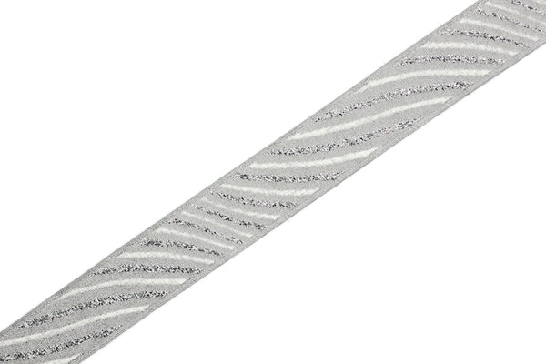 22 mm Silver/White Jacquard ribbons 0.86 inches, Wavy Jacquard trim, Sewing trim, Jacquard ribbons, woven ribbons, dog collars, 22340