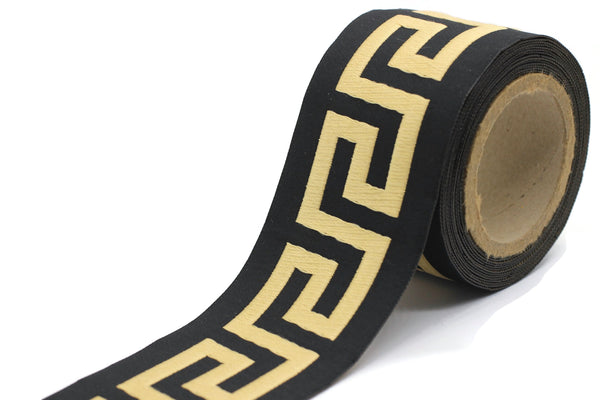 68 mm Black&Gold Embroidered Ribbons (2.67 inch, Sewing Trim, drapery trim, Curtain trims, Jacquard Ribbons, trim for drapery, 197 V8