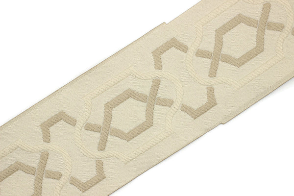 Light Brown-Cream 2.67 inch Embroidered Ribbons (68mm), Jacquard Trims, Sewing Trim, drapery trim, Curtain trims, trim for drapery, 173 V2