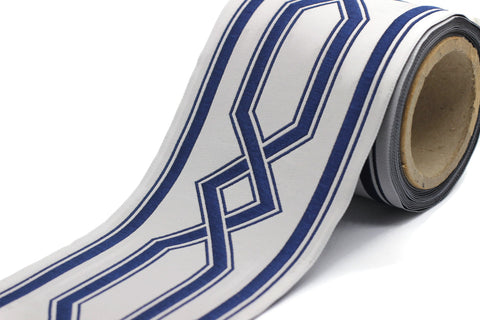 Gray&Blue 100 mm Embroidered Ribbons (3.93 inch), Jacquard Trims, Sewing Trim, Drapery Trim, Curtain Trims, Jacquard Ribbons 178 V4