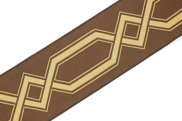 68 mm Brown&Gold Embroidered Ribbons (2.67 inch), Jacquard Trims, Sewing Trim, drapery trim, Curtain trims, trim for drapery, 178 V7