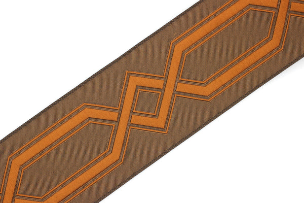 68 mm Brown&Orange Embroidered Ribbons (2.67 inch), Jacquard Trims, Sewing Trim, drapery trim, Curtain trims, trim for drapery, 178 V6