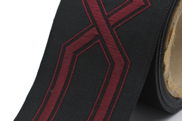 68 mm Black&Claret Red Embroidered Ribbons (2.67 inch), Jacquard Trims, Sewing Trim, drapery trim, Curtain trims, trim for drapery, 178 V11