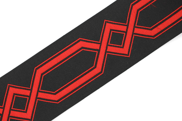 68 mm Black&Red Embroidered Ribbons (2.67 inch), Jacquard Trims, Sewing Trim, drapery trim, Curtain trims, trim for drapery, 178 V12