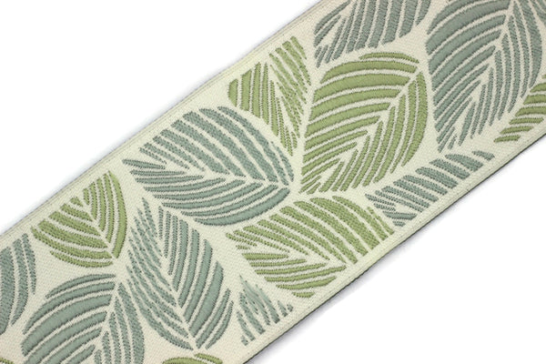 2.7" Tropical Leaves Embroidery Trim for Drapes, 16 Yards in one Continuous Jacquard Ribbon, Drapery Banding, Drapery Trim Tape 196 V2