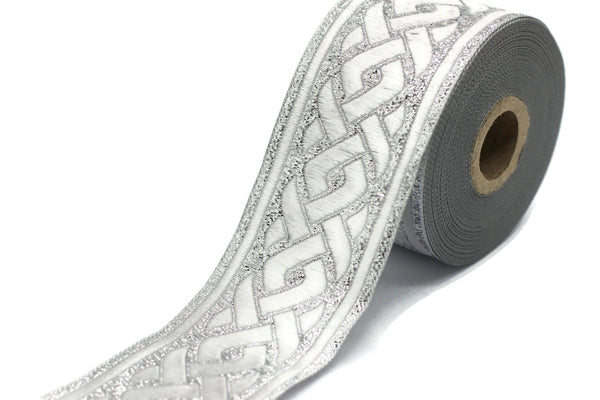 50 mm Silver Jacquard ribbons 1.96 inche, spiral Style Jacquard trim, Sewing Jacquard ribbons, woven ribbons, collars supply, 50069