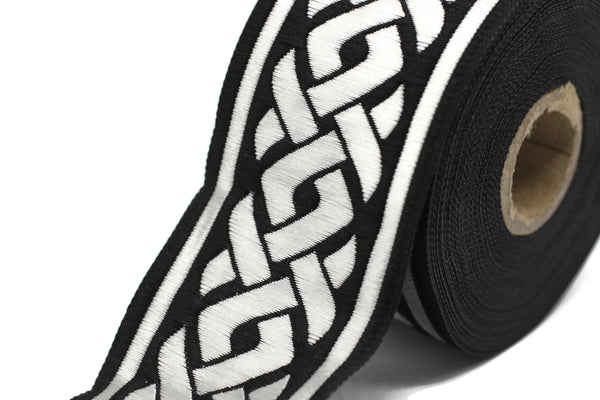 50 mm Black&Silver Jacquard ribbons 1.96 inche, spiral Style Jacquard trim, Sewing Jacquard ribbons, woven ribbons, collars supply, 50069