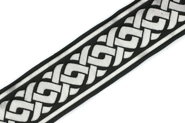 50 mm Black&Silver Jacquard ribbons 1.96 inche, spiral Style Jacquard trim, Sewing Jacquard ribbons, woven ribbons, collars supply, 50069