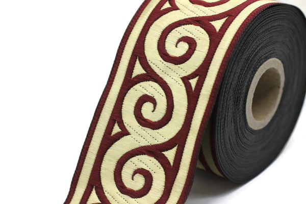 50 mm Claret Red Elegance Jacquard trim (1.96 inches), Jacquard ribbons, woven trim, jacquard trims, sewing tirim, trimming, 50061