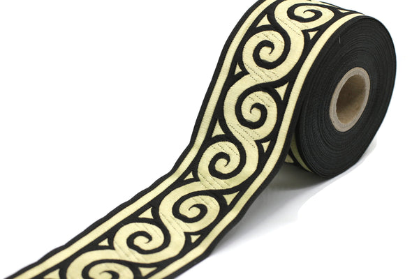 50 mm Gold Black Elegance Jacquard trim (1.96 inches), Jacquard ribbons, woven trim, jacquard trims, sewing tirim, trimming, 50061