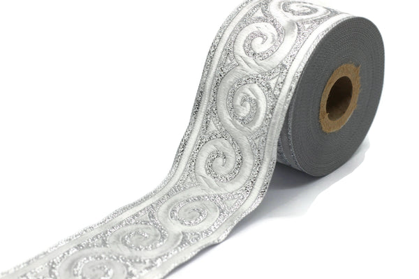 50 mm Silver Elegance Jacquard trim (1.96 inches), Jacquard ribbons, woven trim, jacquard trims, sewing tirim, trimming, 50061