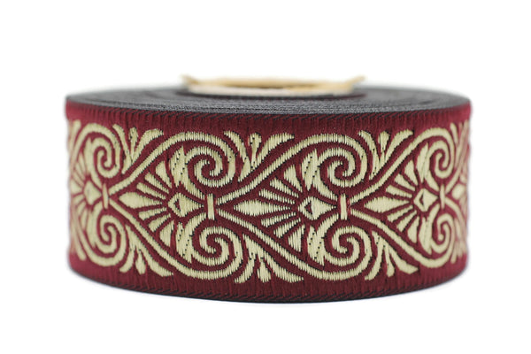 35 mm Claret Red Heart Jacquard ribbons (1.37 inches), Heart embroidered ribbon, Jacquard trim, ribbon trim, trimming, sewing trims, 35071