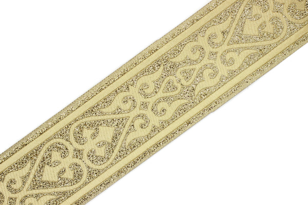 50 mm Gold Royal Celtic Jacquard Ribbon (1.96 inches), Celtic Tapestry, Jacquard trim, Drapery Trim, Upholstery Fabric, 50068