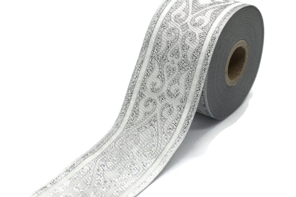 50 mm Silver Royal Celtic Jacquard Ribbon (1.96 inches), Celtic Tapestry, Jacquard trim, Drapery Trim, Upholstery Fabric, 50068