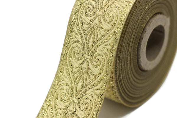 35mm Metallic Gold Heart Jacquard Ribbon Trim, 1.37" Heart Embroidered Woven Ribbon Fabric Trim Fringe for DIY Clothing Accessories 35071