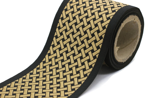 100 mm  Gold Black Embroidered Ribbons (3.93 inch), Jacquard Trims, Sewing Trim, drapery trim, Curtain trims, Jacquard Ribbons, 179 V7