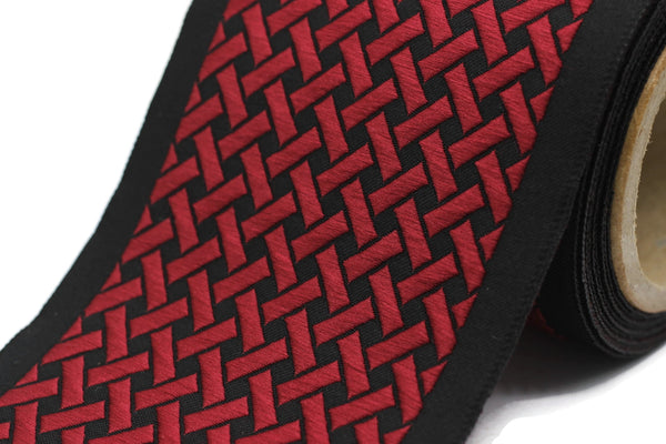 100 mm Red Black Embroidered Ribbons (3.93 inch), Jacquard Trims, Sewing Trim, drapery trim, Curtain trims, Jacquard Ribbons, 179 V10