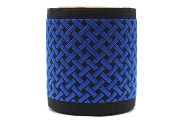 100 mm Blue Black Embroidered Ribbons (3.93 inch), Jacquard Trims, Sewing Trim, drapery trim, Curtain trims, Jacquard Ribbons, 179 V11