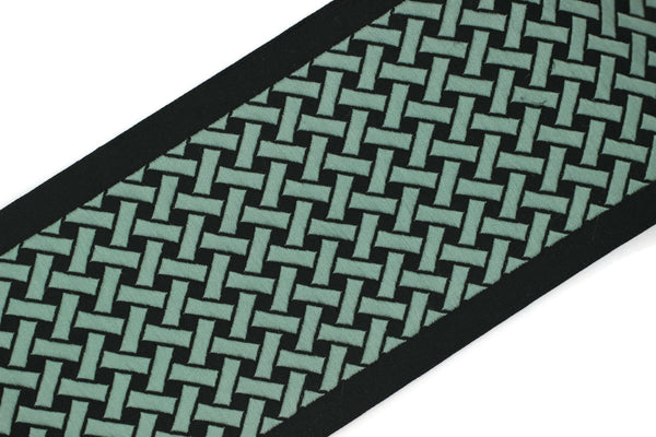 100 mm Green Black Embroidered Ribbons (3.93 inch), Jacquard Trims, Sewing Trim, drapery trim, Curtain trims, Jacquard Ribbons, 179 V12