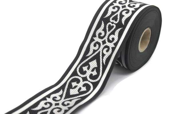 50 mm Silver Black Royal Celtic Jacquard Ribbon (1.96 inches), Celtic Tapestry, Jacquard trim, Drapery Trim, Upholstery Fabric, 50068