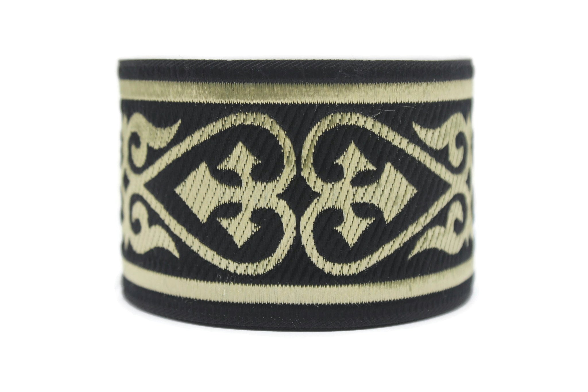 50 mm Gold Black Royal Celtic Jacquard Ribbon (1.96 inches), Celtic Tapestry, Jacquard trim, Drapery Trim, Upholstery Fabric, 50068