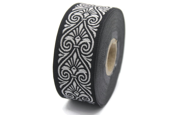 35 mm Black&Silver Heart Jacquard ribbons (1.37 inches), Heart embroidered ribbon, Jacquard trim, ribbon trim, trimming, sewing trims, 35071